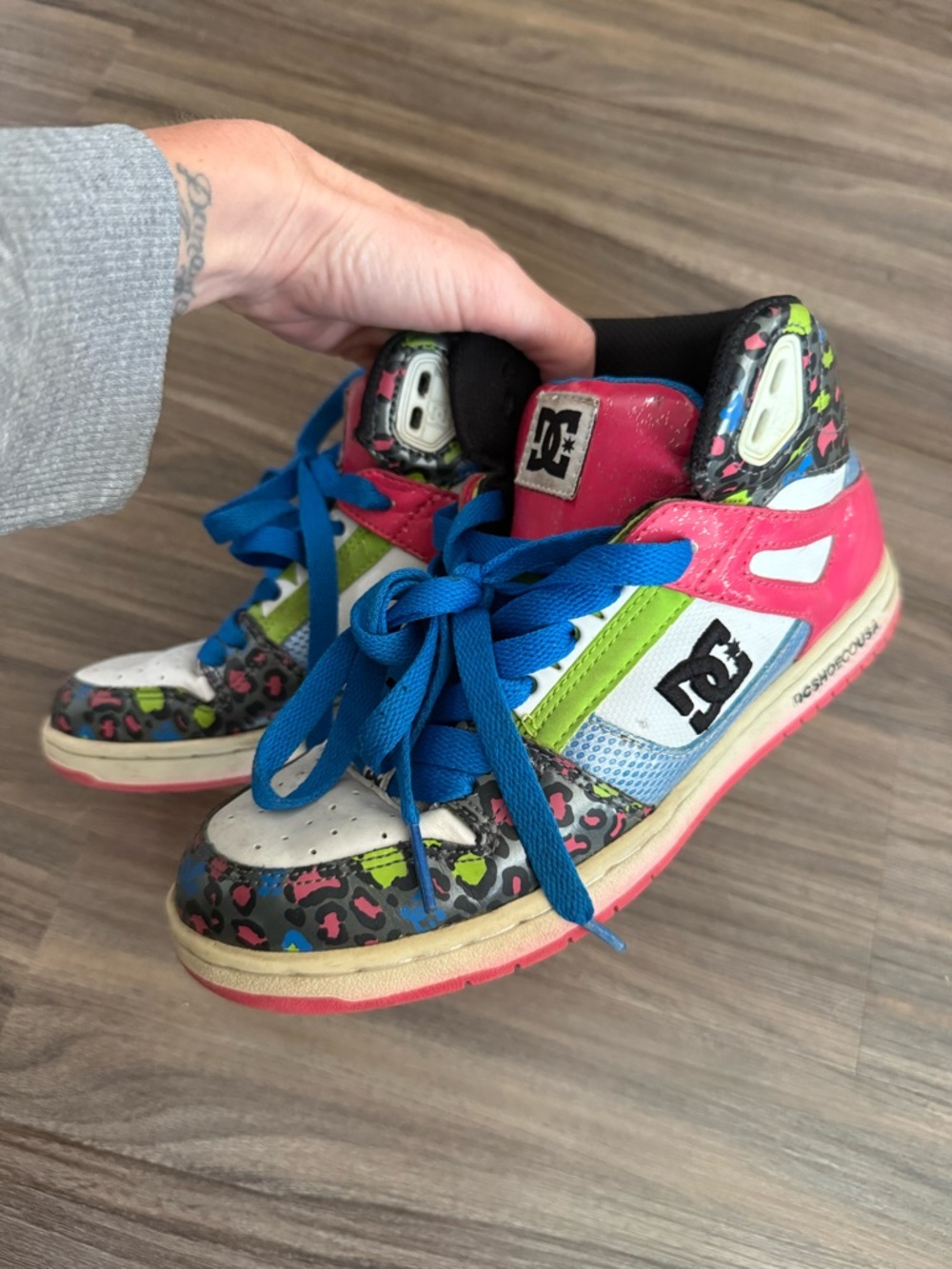 DC Kids High-Top Skate Sneakers in Blue, Pink, Green - Picture 3 of 6